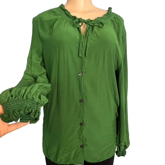 3/$30 🍂 ModCloth Green Button Down Long Sleeve Blouse - Picture 3 of 9